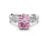 Platinum Fancy Pink Radiant  Solitaire Twist Band with Leaf Prong Setting 1