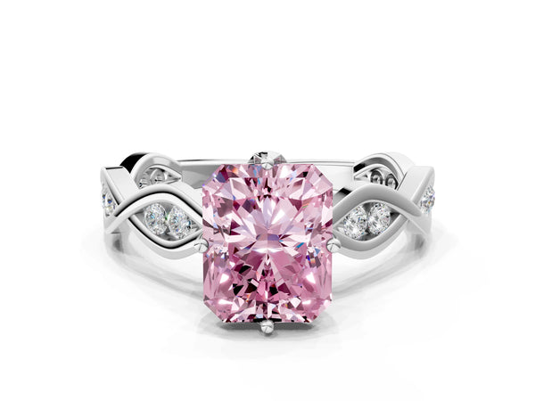 Platinum Radiant Cut Accented Twist Engagement Ring Setting for Fancy Pink Center