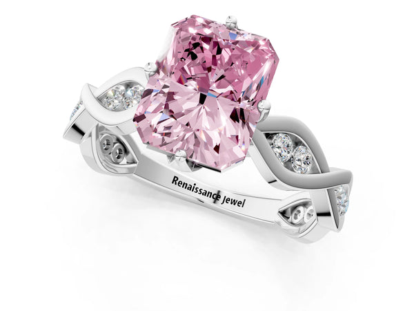 Platinum Radiant Cut Accented Twist Engagement Ring Setting for Fancy Pink Center