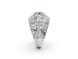 Platinum Fancy Pink Round Cut Brilliant Halo Pave Diamond Milgrain Ring_8