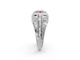 Platinum Fancy Pink Round Cut Brilliant Milgrain Filigree Diamond Ring with Square Prong Setting_32