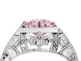 Platinum Fancy Pink Round Cut Brilliant Milgrain Filigree Diamond Ring with Square Prong Setting_34