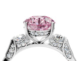 Platinum Fancy Pink Round Cut Brilliant Three-Stone Pave Band with Four-Prong Setting_10