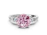 Platinum Fancy Pink Round Cut Brilliant Three-Stone Pave Band with Four-Prong Setting_6