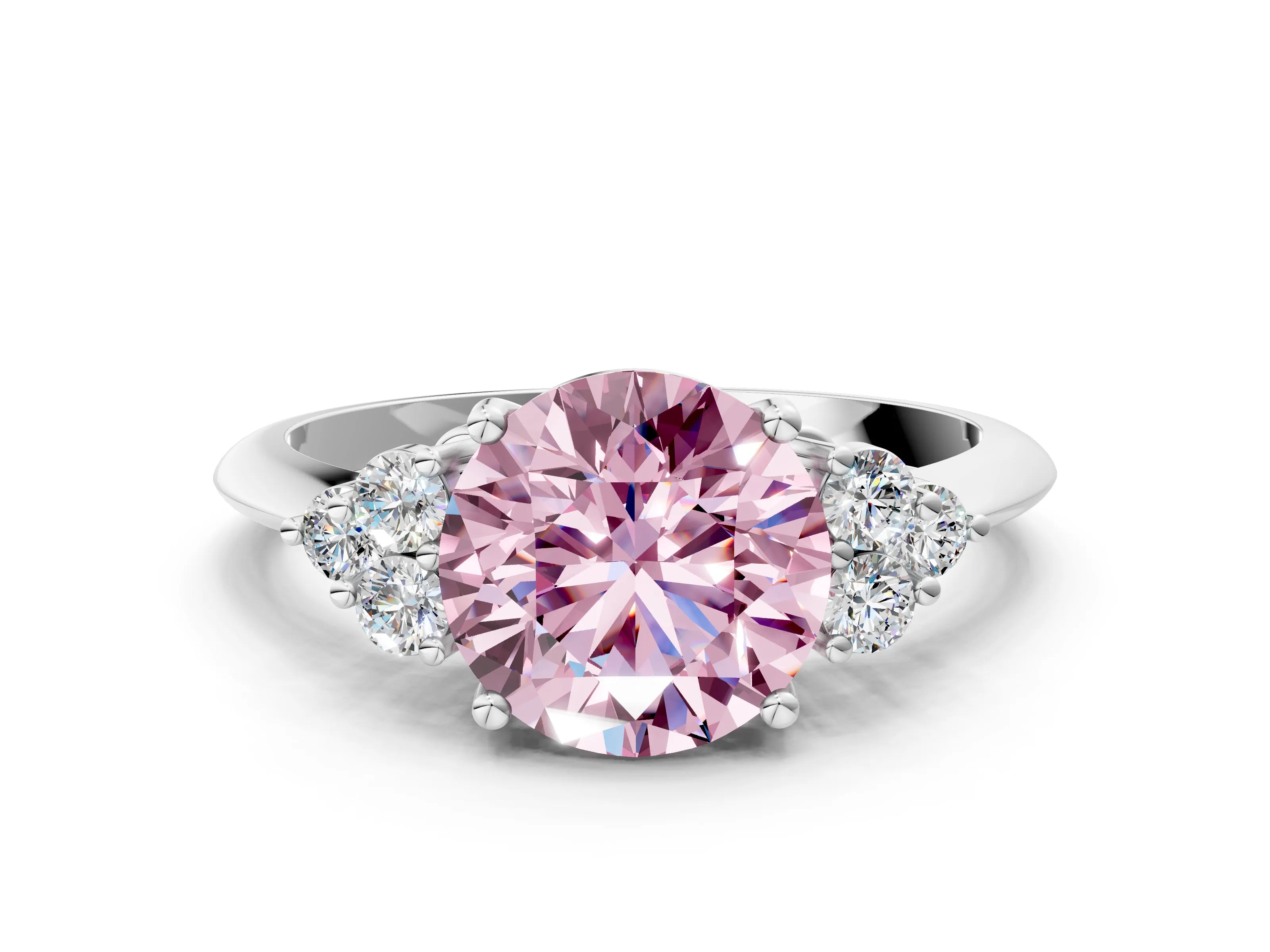 Platinum Fancy Pink Round Cut Cut Diamond Cluster Ring with Solitaire Band and Four-Prong Setting_18
