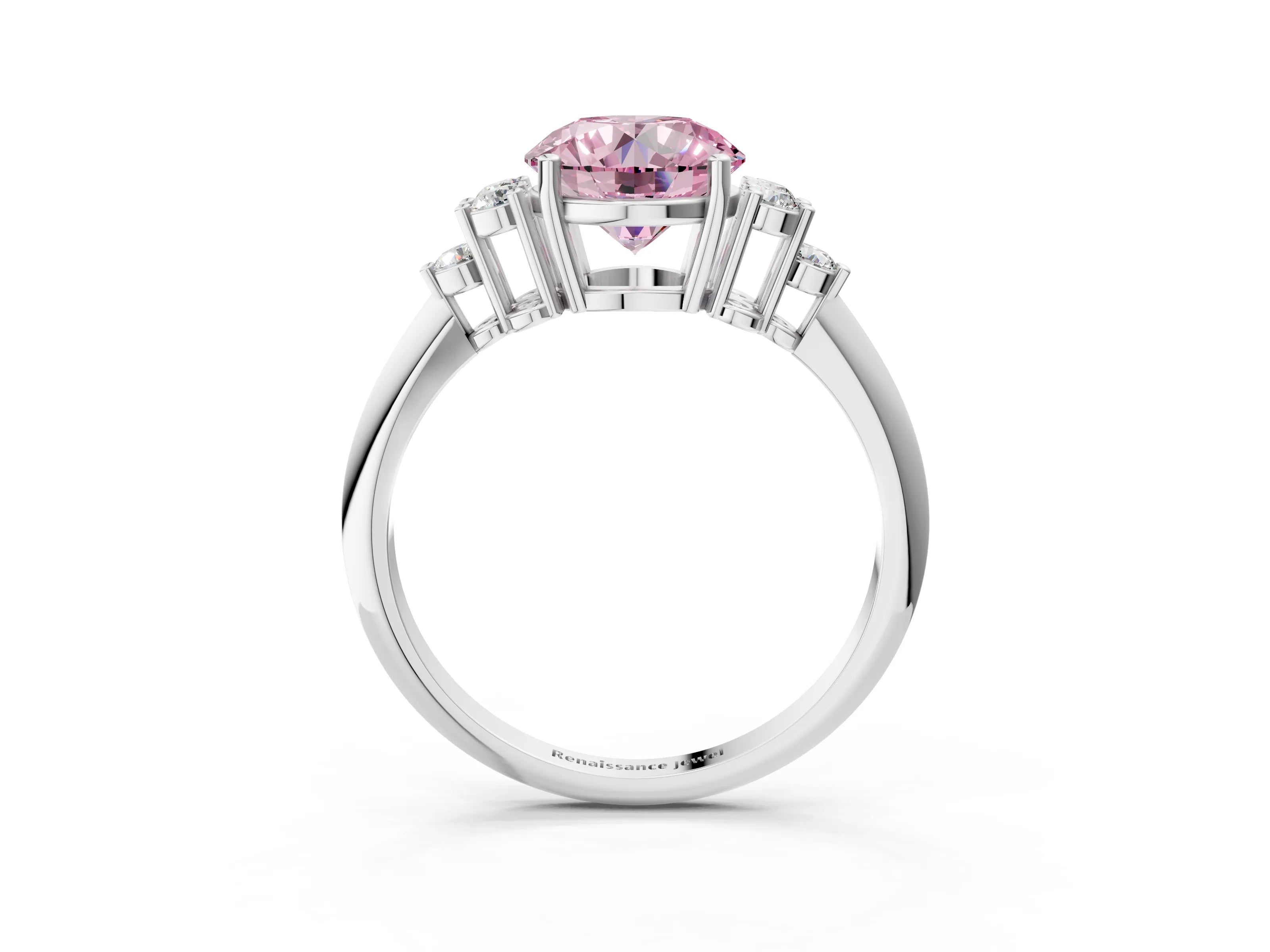 Platinum Fancy Pink Round Cut Cut Diamond Cluster Ring with Solitaire Band and Four-Prong Setting_21