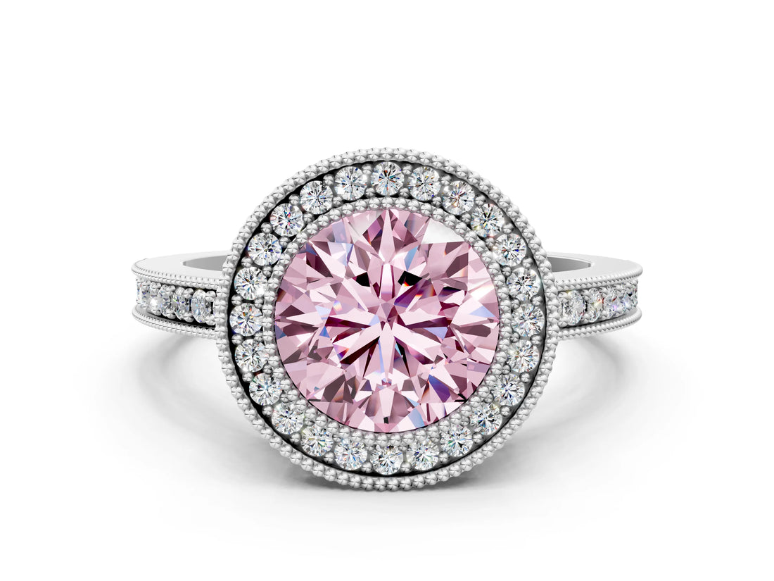 Platinum Fancy Pink Round Cut Cut Halo Pavé Diamond Ring_12