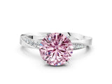 Platinum Fancy Pink Round Cut Diamond Engagement Ring with Side Stone Accents and Four-Prong Setting
