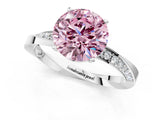 Platinum Fancy Pink Round Cut Diamond Engagement Ring with Side Stone Accents and Four-Prong Setting_1