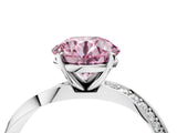 Platinum Fancy Pink Round Cut Diamond Engagement Ring with Side Stone Accents and Four-Prong Setting_4