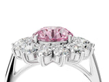 Platinum Fancy Pink Round Cut Diamond Floral Double Halo Engagement Ring with Prong Setting_132