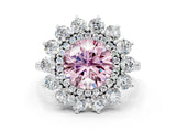 Platinum Fancy Pink Round Cut Diamond Floral Double Halo Engagement Ring with Prong Setting_32