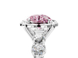Platinum Fancy Pink Round  Cut Diamond Floral Halo Engagement Ring with Shared Prong Setting