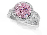 Platinum Fancy Pink Round Cut Diamond Halo Ring with Round Split Shank and Prong Setting_13