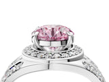 Platinum Fancy Pink Round Cut Diamond Halo Ring with Split Shank and Bezel Accents and Four-Prong Setting_10