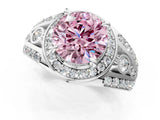 Platinum Fancy Pink Round Cut Diamond Halo Ring with Split Shank and Bezel Accents and Four-Prong Setting_7