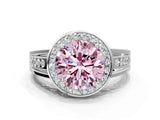 Platinum Fancy Pink Round Cut Diamond Halo Ring with Split Shank and Bezel Accents and Prong Setting_12