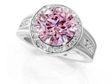 Platinum Fancy Pink Round Cut Diamond Halo Ring with Split Shank and Bezel Accents and Prong Setting_13