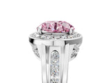 Platinum Fancy Pink Round Cut Diamond Halo Ring with Split Shank and Bezel Accents and Prong Setting_17