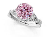 Platinum Fancy Pink Round Cut Diamond  Halo Twist Band Solitaire Prong Setting Ring_13
