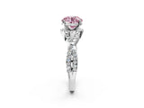 Platinum Fancy Pink Round Cut Diamond  Halo Twist Band Solitaire Prong Setting Ring_14