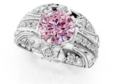 Platinum Fancy Pink Round Cut Diamond Pave Art Deco Split Shank Ring with Four-Prong Setting_7