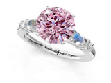 Platinum Fancy Pink Round  Cut Diamond Ring with Baguette Side Stones, Channel Set Band, and Four-Prong Setting_25