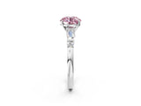 Platinum Fancy Pink Round  Cut Diamond Ring with Baguette Side Stones, Channel Set Band, and Four-Prong Setting_26