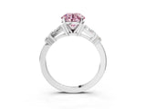 Platinum Fancy Pink Round  Cut Diamond Ring with Baguette Side Stones, Channel Set Band, and Four-Prong Setting_27