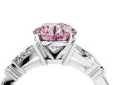 Platinum Fancy Pink Round  Cut Diamond Ring with Baguette Side Stones, Channel Set Band, and Four-Prong Setting_28