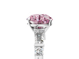 Platinum Fancy Pink Round  Cut Diamond Ring with Baguette Side Stones, Channel Set Band, and Four-Prong Setting_29