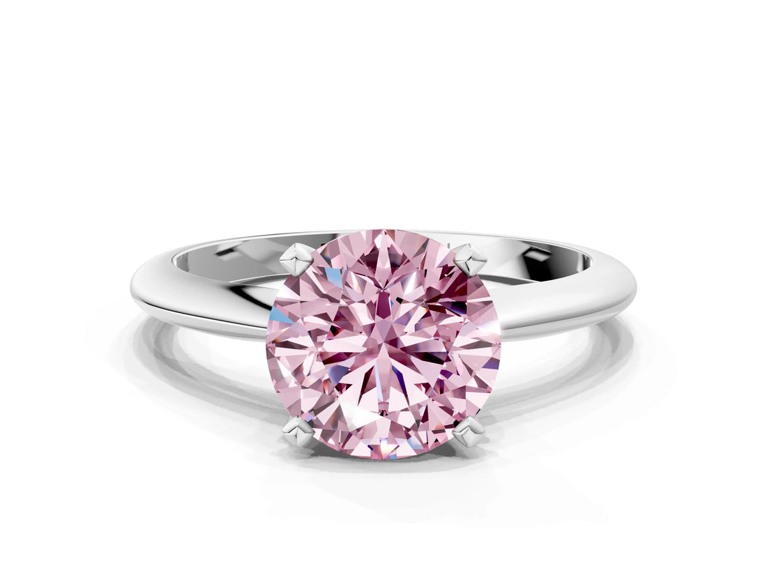 Platinum Fancy Pink Round Cut Diamond Solitaire Engagement Ring with Classic Band and Four-Prong Setting_12