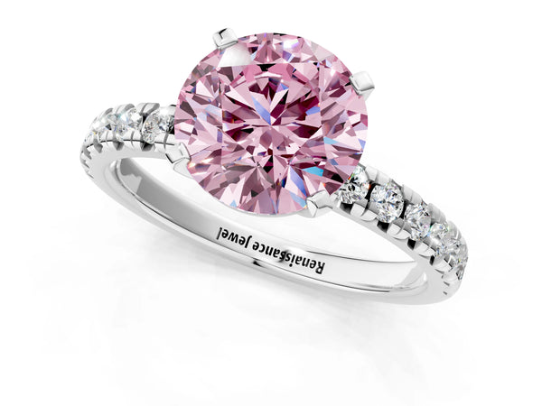 Platinum Round Solitaire Engagement Ring Setting for Fancy Pink Center with Large Round Accent Band