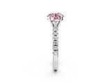 Platinum Fancy Pink Round Cut Diamond Solitaire Pavé Engagement Ring with Round Band and Prong Setting_2