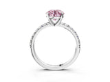 Platinum Fancy Pink Round Cut Diamond Solitaire Pavé Engagement Ring with Round Band and Prong Setting_3