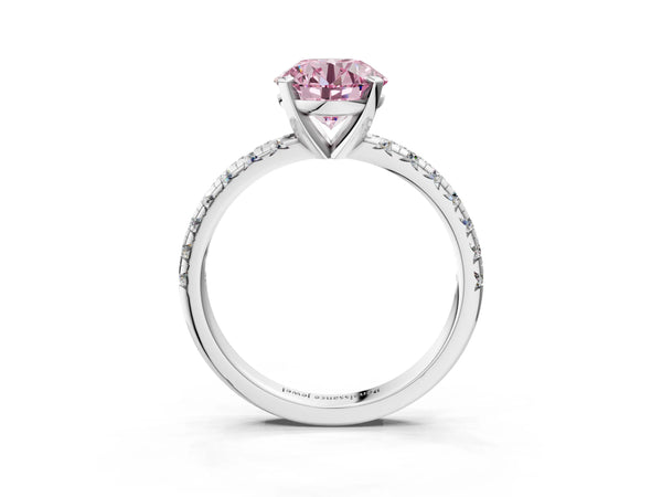 Platinum Round Solitaire Engagement Ring Setting for Fancy Pink Center with Large Round Accent Band