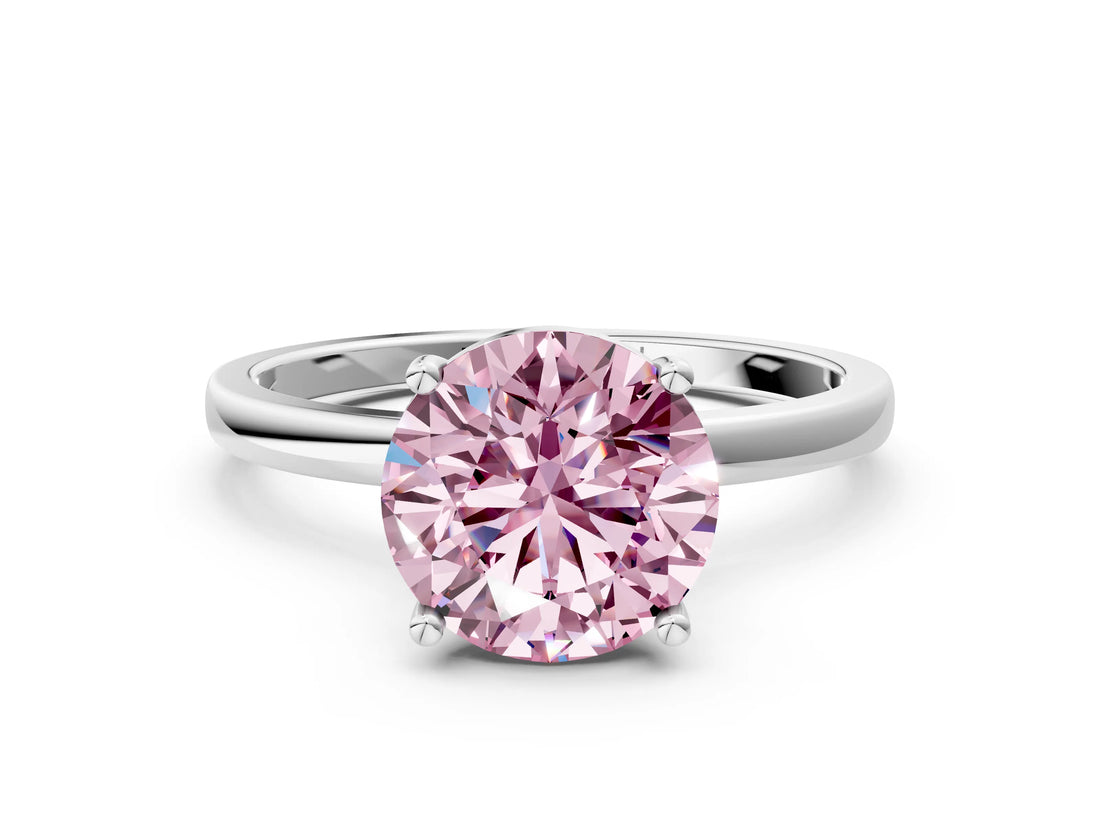 Platinum Fancy Pink Round Cut Diamond Solitaire Ring with Classic Band and Four-Prong Setting_12