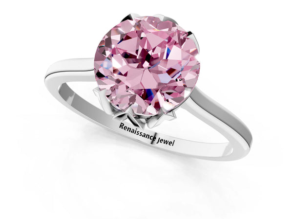 Platinum Round Floral Solitaire Engagement Ring Setting for Fancy Pink Center with Plain Band
