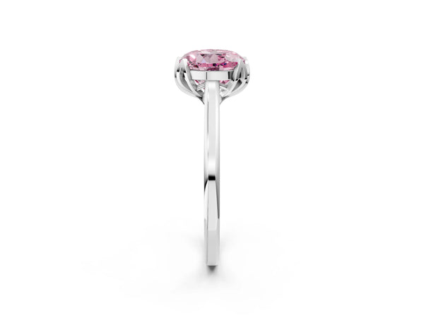 Platinum Round Floral Solitaire Engagement Ring Setting for Fancy Pink Center with Plain Band