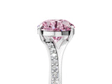 Platinum Fancy Pink Round Cut Diamond Solitaire Ring with Pavé Band and Prong Setting_17