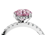 Platinum Fancy Pink Round Cut Diamond Solitaire Ring with Round  Pavé Band and Four-Prong Setting_28