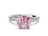 Platinum Fancy Pink Round  Cut Diamond Solitaire with Pave Band and Four-Prong Setting 16