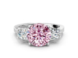 Platinum Fancy Pink Round Cut Diamond Three-Stone Engagement Ring with Prong Setting and Pavé Band_12