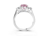 Platinum Fancy Pink Round Cut Diamond Three-Stone Engagement Ring with Prong Setting and Pavé Band_15