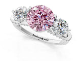 Platinum Fancy Pink Round Cut Diamond Three-Stone Ring with Prong Setting and Pavé Band_13