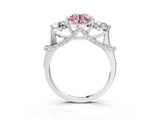 Platinum Fancy Pink Round Cut Diamond Three-Stone Ring with Prong Setting and Pavé Band_15