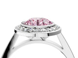 Platinum Fancy Pink Round Cut Halo Bezel Diamond Pave Band Ring_10