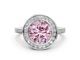 Platinum Fancy Pink Round Cut Halo Bezel Diamond Pave Band Ring_6