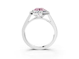 Platinum Fancy Pink Round Cut Halo Bezel Diamond Pave Band Ring_9