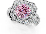 Platinum Fancy Pink Round Cut Halo Diamond Engagement Ring with Pave Split Shank and Four-Prong Setting_37